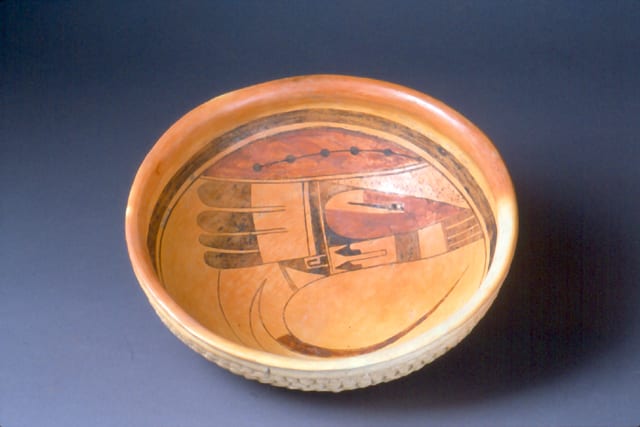 1995-11 Bowl with Corrugated Bottom, and “Bird Hanging from Sky Band” Design on Interior