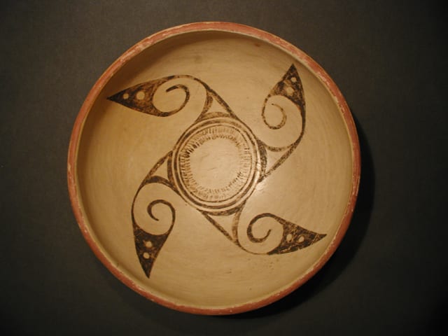 1997-07 Shallow Bowl with Red Lip and Rainbird Design