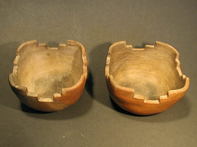 2005-17 2005-18 Undecorated and Crenellated Rounded-Square Medicine Bowl #1 and #2