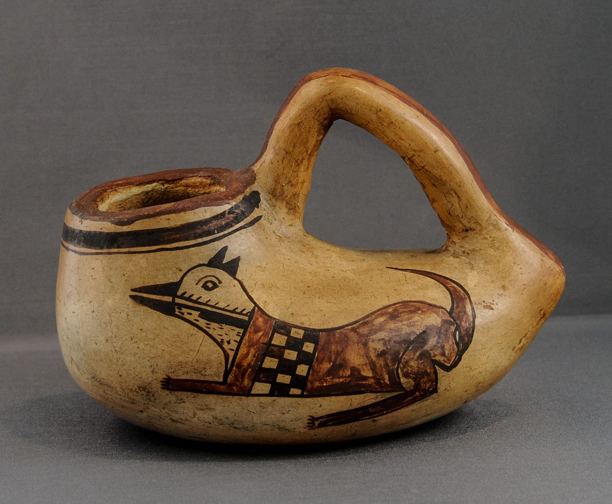 2012-08 Handled Pitcher with Red Lip and Polychromatic Foxes