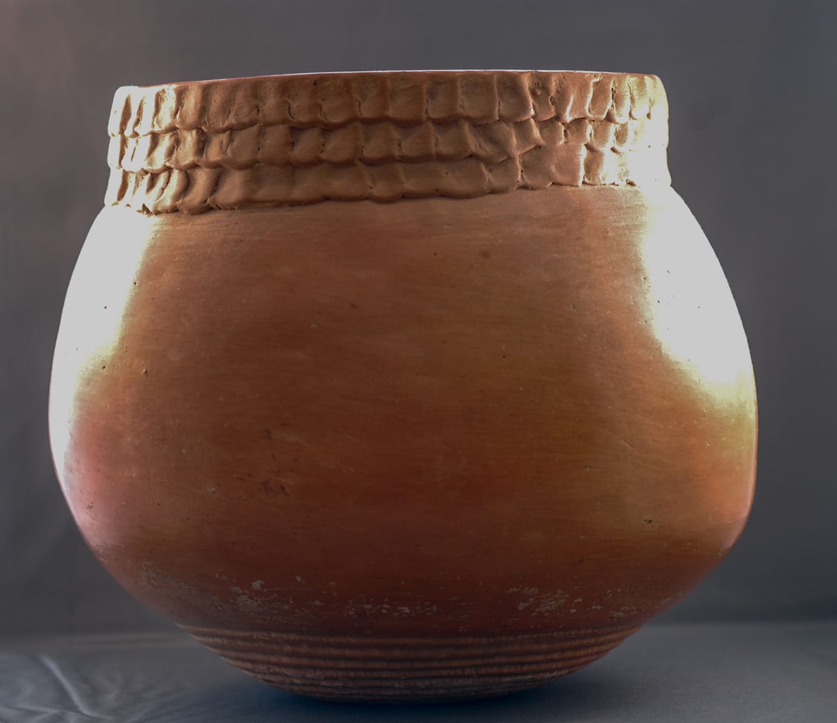 2012-12 Third Mesa Plainware Jar with Basket Impressed Bottom, Corrugated Rim