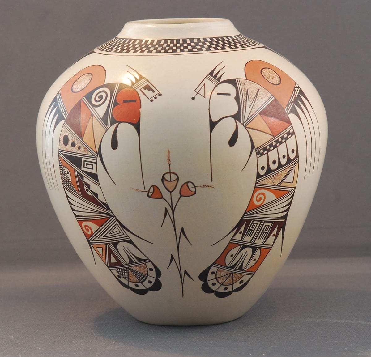 2012-24 White-Slipped Polychrome Jar with Parrots