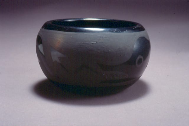 1969-04 Santa Clara Blackware Bowl with Painted Avanyu