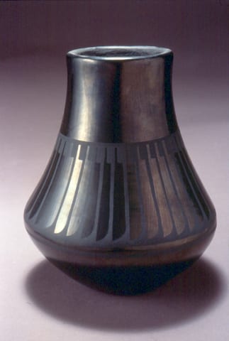 1971-01 San Ildefonso Black-on-Black Jar with Feather Design