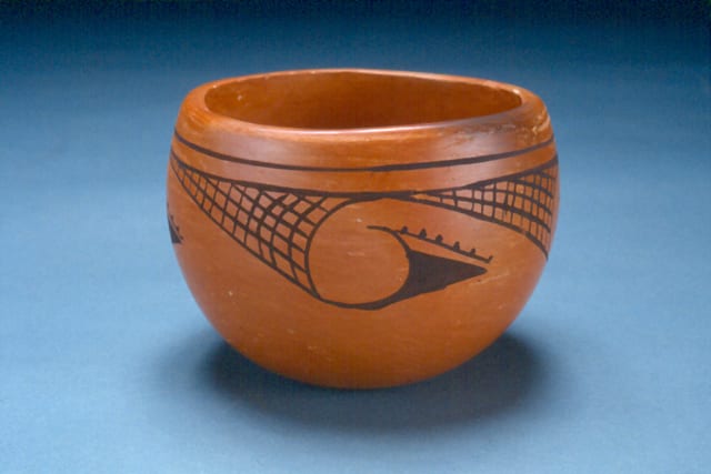 1992-04 Redware Bowl with Rain-Bird Design