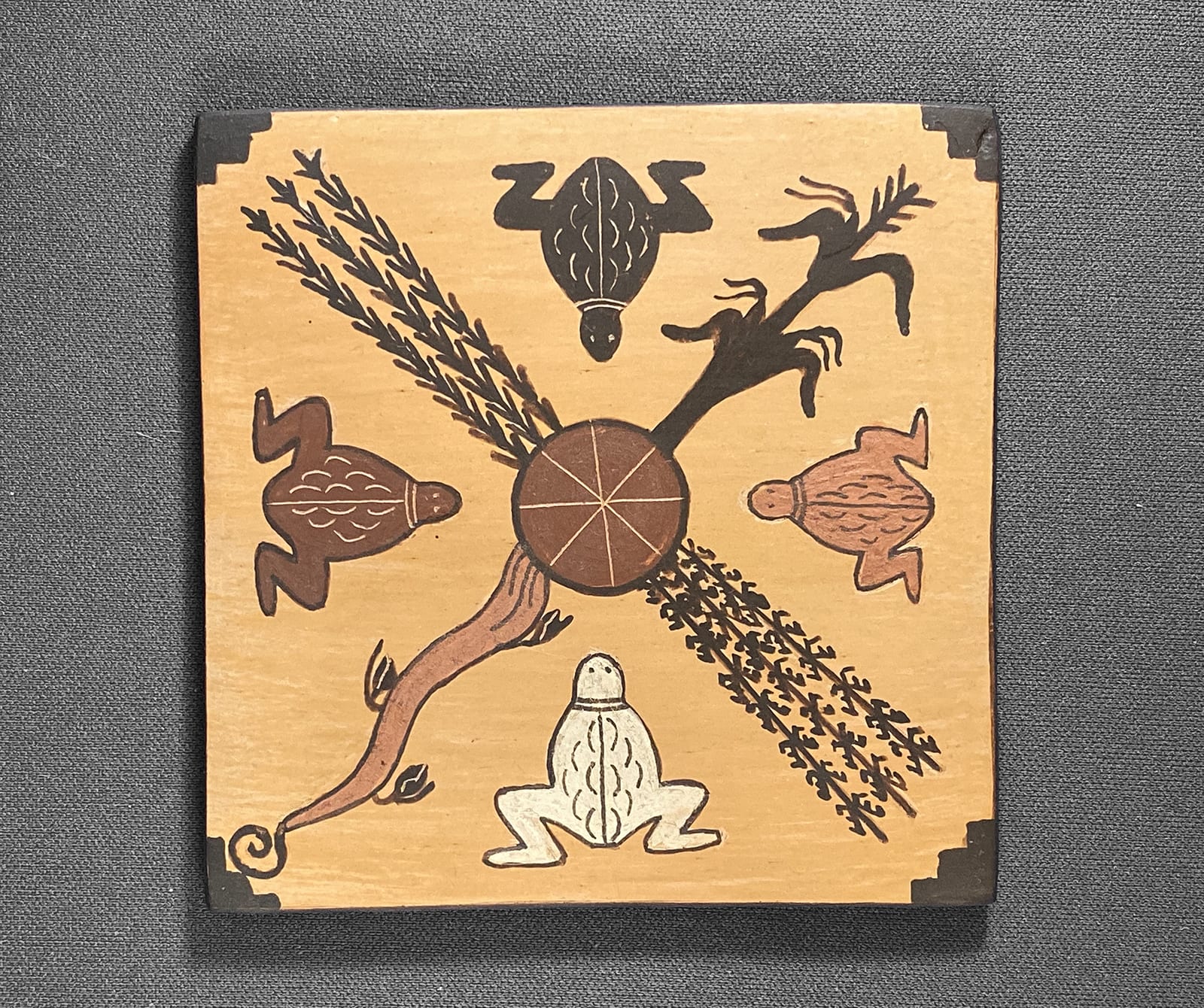 2019-15 Navajo tile of four sacred plants and frogs