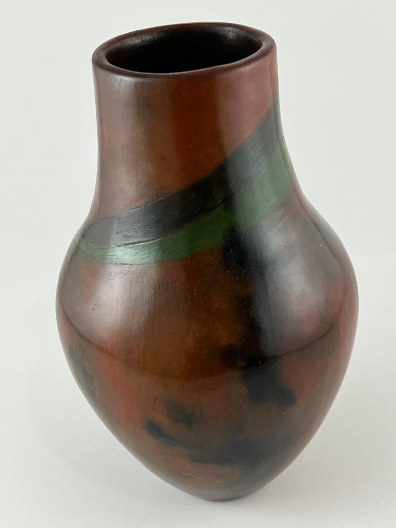 2020-15 Long neck Navajo jar with green and black swirls